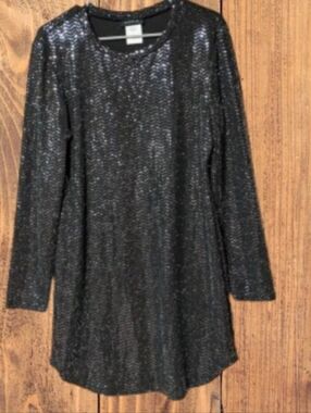 B Darlin Black Sequin-Trim Round Neck Top